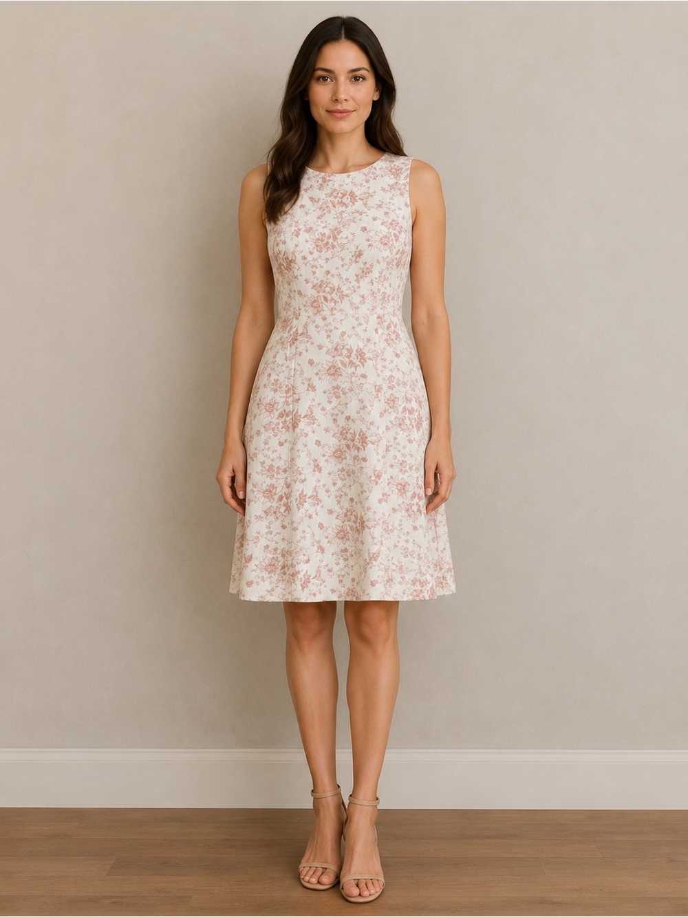 Eva Mendes NY&C Womens Sleeveless Pink Floral Curvy Fit Flare Dress Size L